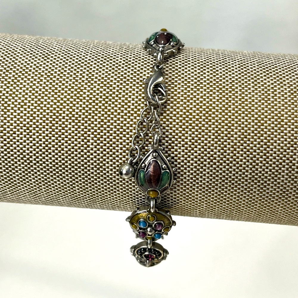 Bracelet Enamel & Rhinestone Silver Tone Adjustable-OS - Picture 3 of 3